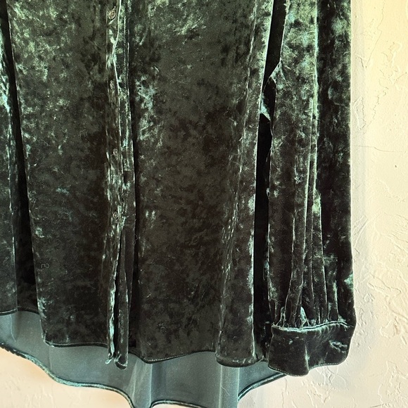 Cupio Dark Green Crushed Velvet Long Sleeve Dressy Button-Up Blouse Sz 3X - Picture 3 of 12